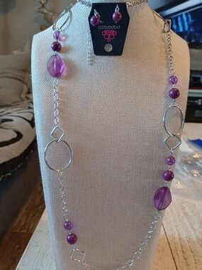 paparazzi Purple Bead & Silver-Link Long Necklace Set